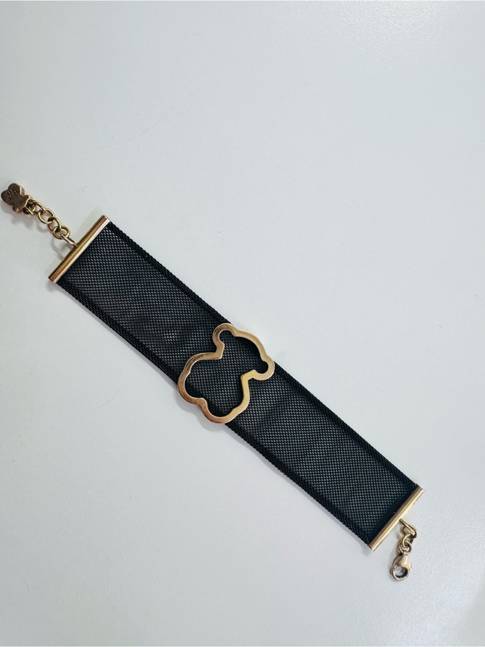 Tous Black Mesh Bracelet with Gold Clover Motif